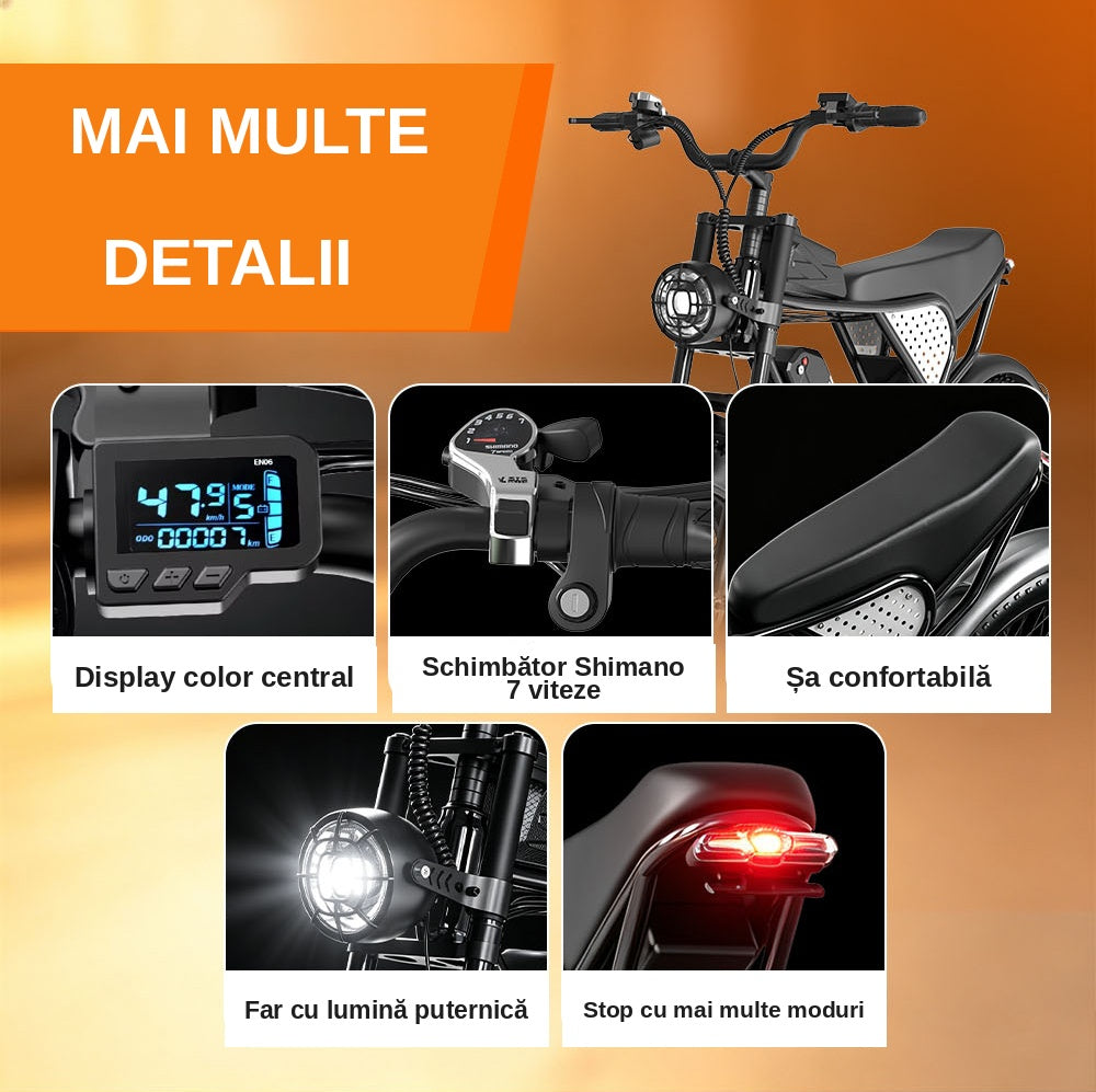 Bicicletă Electrică Fat Bike Rydestar C20 Lite, 48V 1000W, Baterie 15Ah, Anvelope late 20"x4.0", Viteză 48km/h, Frâne Hidraulice, Suspensie Dublă